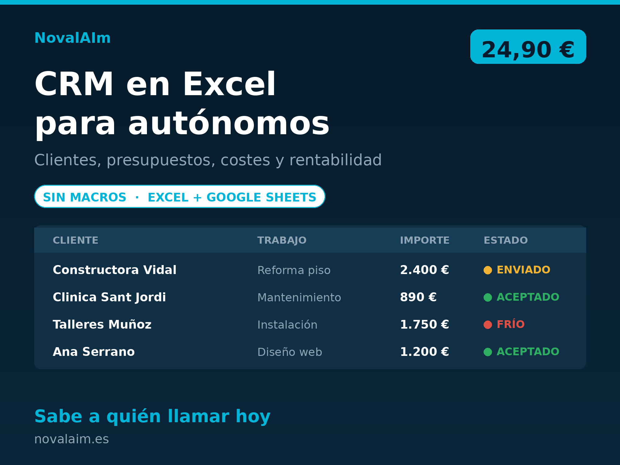 Portada CRM en Excel para autónomos