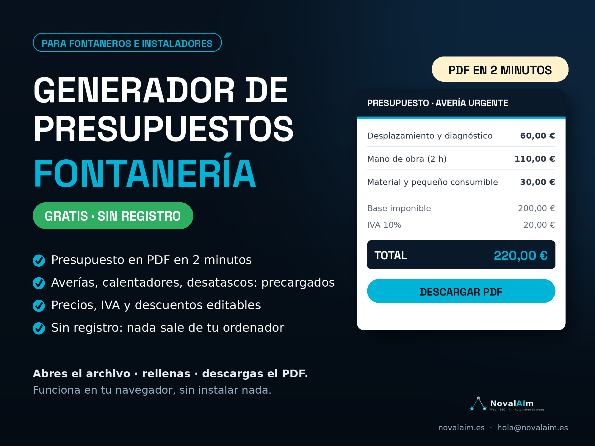 Portada Generador de Presupuestos Fontanería